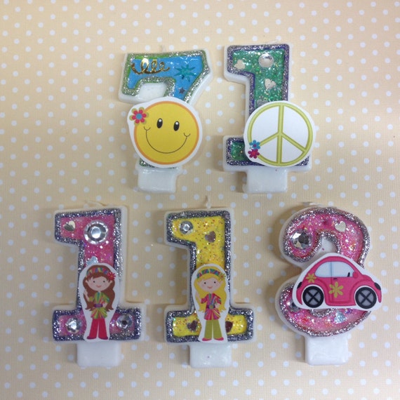 60's - 70's Hippies, Peace, Smiley, Volkswagen Birthday Party Number Candle Il_570xn