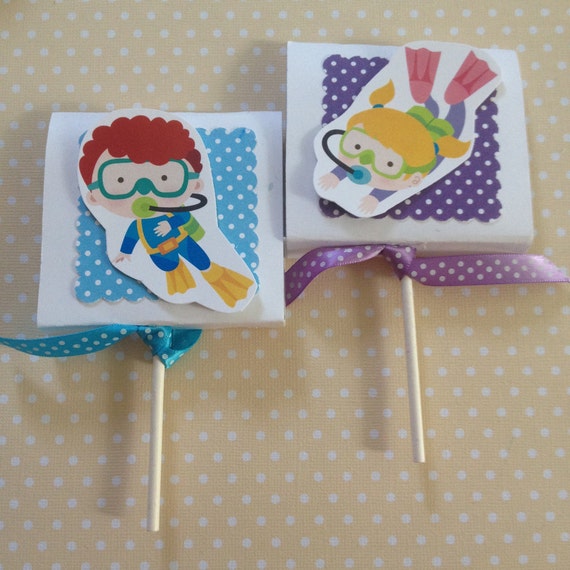 Diving, Pool, Swim Party Lollipop Favors - Set of 10 Il_570xn