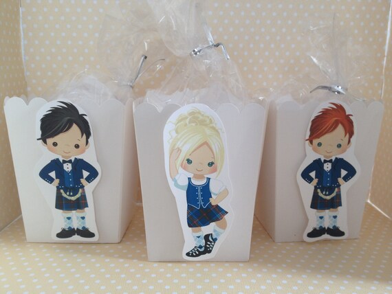 Boy and Girl Highland Dancers Party Popcorn or Favor Boxes - Set of 10 Il_570xn
