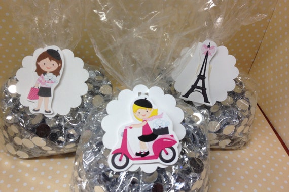Paris France Eiffel Tower Scooter French Poodle Party Or Shower Candy Or Favor Bags With Tags