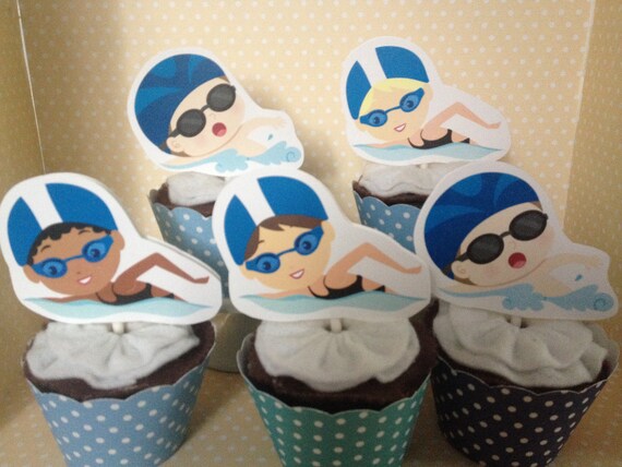 Swimming Water Polo Party Cupcake Topper Decorations Set Of Etsy
