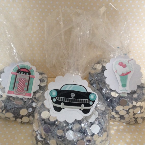 Blue and Pink Sock Hop, Grease, 50's Party Candy or Favor Bags With Tags - Set of 10 Il_570xn