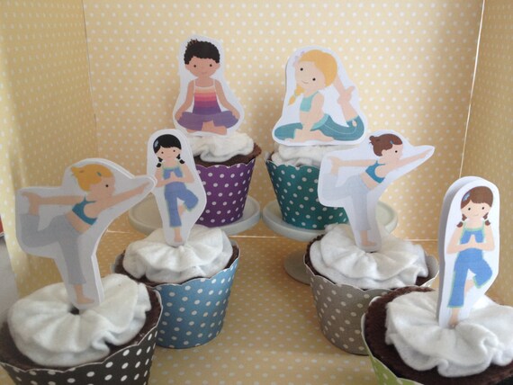 Yoga Party Cupcake Topper Decorations - Set of 10 Il_570xn