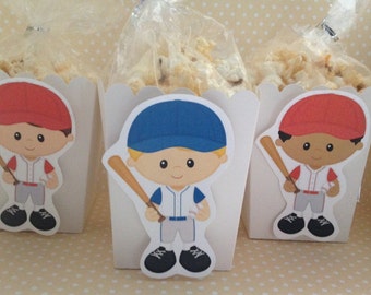 Boys Baseball Party Popcorn or Favor Boxes - Set of 10