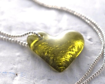 Wine Bottle Heart Necklace - Melted Green Glass -  Recycled Wine Bottle Jewelry - Recycled Upcycled Repurposed
