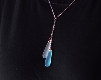 Gin and Tonic Teardrops Necklace - Melted Glass Jewelry - Made From Recycled Bombay Sapphire Bottle - Sea Glass Finish - Upcycled Jewelry