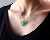 Irish Whiskey Heart Pendant - Recycled Jameson Bottle Necklace - Emerald Green Glass - Recycled Upcycled Repurposed - Liquor Jewelry