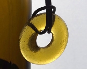 Wine Bottle Pendant Necklace - Melted Olive-Green Glass -  Recycled Wine Bottle Jewelry - Recycled Upcycled Repurposed