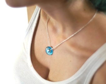 Gin Charm - Made From Recycled Bombay Sapphire Gin Bottle - Melted Glass Pendant - Upcycled Jewelry - Recycled Spirits Bottle