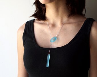 Gin Lariat made from Bombay Sapphire Bottle - Upcycled Jewelry - Gin - Recycled Liquor Bottle