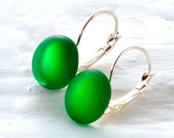 Irish Whiskey Drop Earrings - Recycled Emerald Green Glass Liquor Bottle - Upcycled Ireland Gift