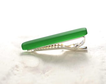 Irish Whiskey Tie Clip from Recycled Liquor Bottle - Upcycled Emerald Green Glass - Seaglass Finish -Ireland Gift