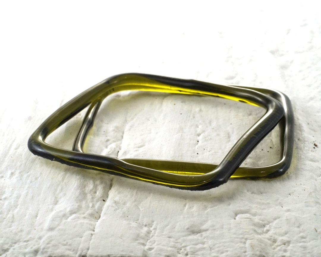Olive Oil Bangles Recycled Bottle Melted Glass Bottle Stackable Pair