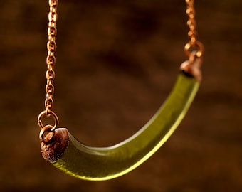 Wine Bottle Necklace - Melted Olive Green Glass and Copper -  Recycled Wine Bottle Jewelry - Recycled Upcycled Repurposed