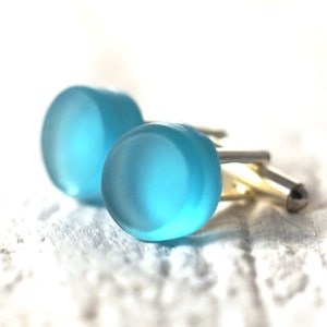Gin Cuff Links from Recycled Bombay Sapphire Bottle - Upcycled Blue Glass Cufflinks - Recycled Liquor Bottle Jewelry