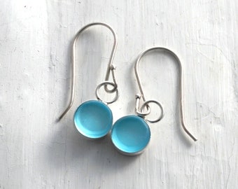Gin Charm Earrings - Made from Recycled Bombay Sapphire Bottle and Sterling Silver - Blue Glass - Recycled Upcycled Liquor Bottle Jewelry
