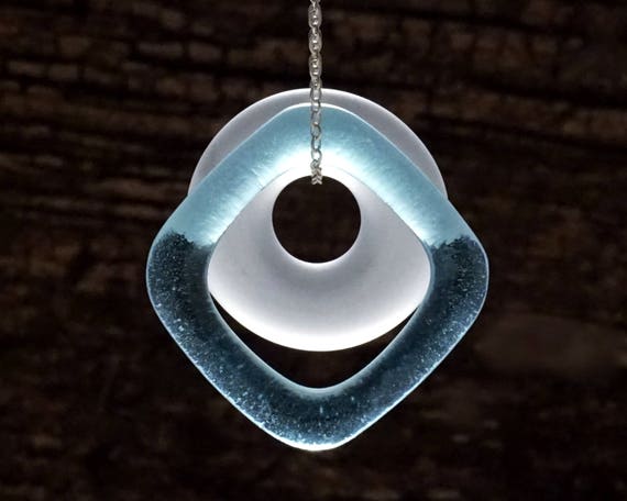 Gin and Tonic Pendant Necklace - Melted Glass Jewelry - Recycled from Bombay Sapphire Bottle - Sea Glass