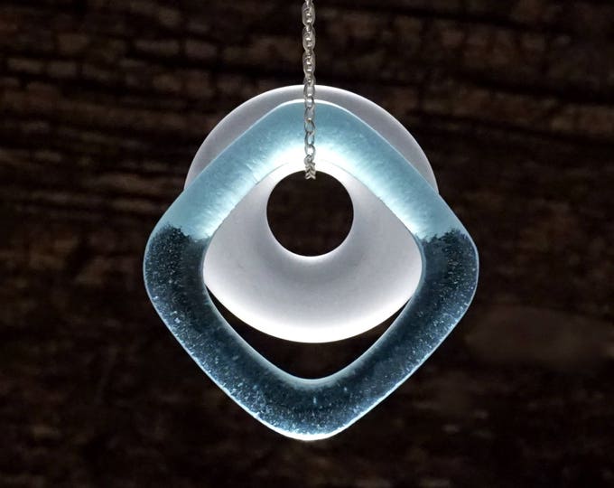 Gin and Tonic Pendant Necklace - Melted Glass Jewelry - Recycled from Bombay Sapphire Bottle - Sea Glass