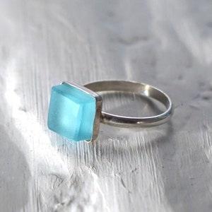 Gin Bottle Sterling Silver Ring - Recycled Bombay Sapphire Glass - Blue Glass - Upcycled Recycled Repurposed