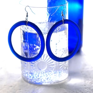 Cobalt Blue Glass Hoop Earrings - Recycled Saratoga Spring Water Bottle - Upcycled Repurposed