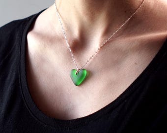 Irish Whiskey Heart Pendant - Recycled Whisky Bottle Necklace - Upcycled Emerald Green Glass - Ireland Liquor Jewelry