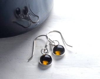 Wine Charm Earrings - Recycled Bottle and Sterling Silver - Olive-Green Glass - Recycled Upcycled Repurposed Jewelry