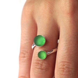 Irish Whiskey Open Ring - Recycled Jameson Bottle and Sterling Silver - Emerald Green Glass - Ireland Gift - Upcycled Recycled Repurposed