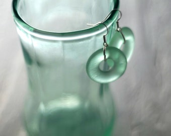 Cola Bottle Earrings - Melted Green Glass - Recycled Cola Bottle Jewelry - Eco Friendly - Hook Earrings