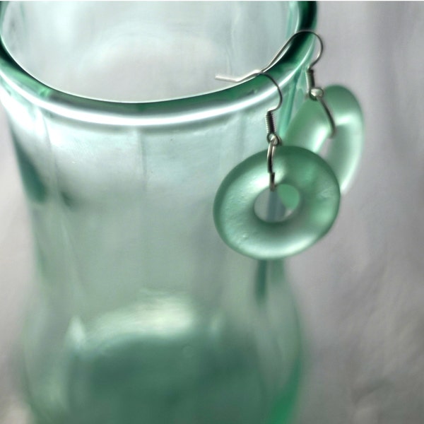 Cola Bottle Earrings - Melted Green Glass - Recycled Cola Bottle Jewelry - Eco Friendly - Hook Earrings