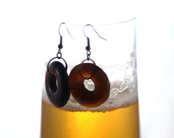 Recycled Beer Bottle Earrings  - Upcycled Craft Beer Jewelry - Antique Copper Hook Earrings