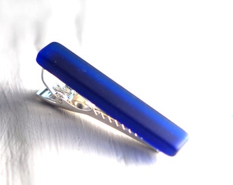 Recycled Wine Bottle Tie Clip - Upcycled Cobalt Blue Glass Tieclip - Recycled Riesling Bottle Jewelry