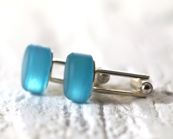 Upcycled Blue Glass Gin Cuff Links from Recycled Bombay Sapphire Bottle Upcycled Blue Glass Gin Cuff Links from Recycled Bombay Sapphire Bottle