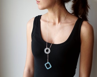 Gin and Tonic Lariat  -  Made from Recycled Bombay Sapphire  Bottle - Glass Pendant Necklace - Upcycled Liquor Bottle Jewelry