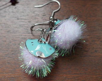 Blue Bunshroom Bunny Mushroom Earrings