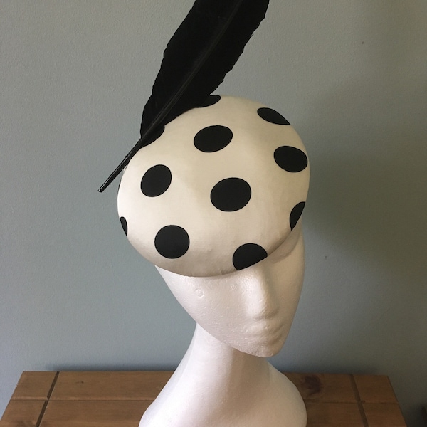 Black and Ivory polkadot pillbox hat