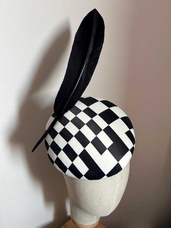 Monochrome Hatinator Fascinator With Black Feather Detail - Etsy