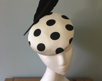 Black and ivory polkadot pillbox hat. Hatinator. Fascinator