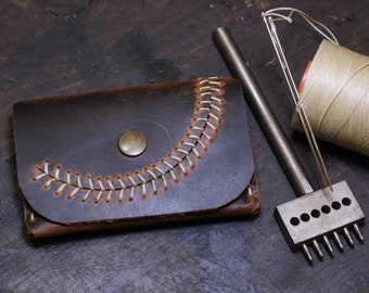 Personalized Leather Baseball Stitch Card Holder Wallet