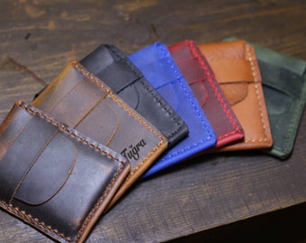 Personalized Leather Card Holder Wallet Men Handmade Leather Card Sleeve Leather Slim Wallet Card Wallet Groomsmen Gift