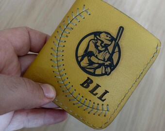 Handmade Baseball Stitch Leather Wallet: Personalized Bifold Christmas Gifts  Birthday Gift