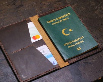 Handmade Crazy Horse Leather Passport Holder: Personalized Travel Wallet Christmas Gift Birthday Gift