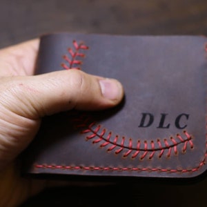 Personalized Baseball Stitch Leather Wallet Distressed Leather Wallet Mens Wallet Handmade Monogrammed Wallet Custom Wallet image 3