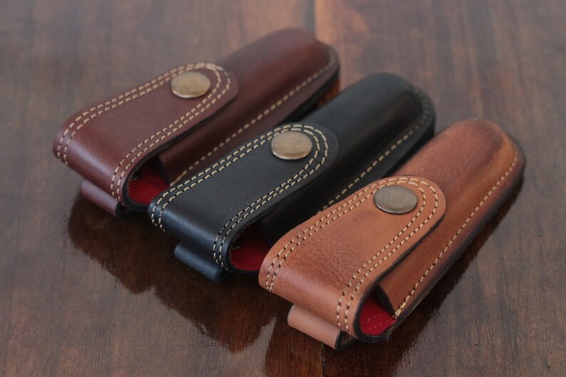 Folding Pocket Knife Multi Tool Sheath Pouch Case With Belt Loop Genuine Leather Basketweave Etsy