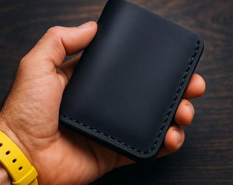 Cartera tarjetero de piel hecha a mano / Cartera plegable delgada, personalizada