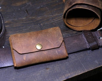 Cartera tarjetero de piel hecha a mano: Cartera de piel de vacuno personalizada, ideal como regalo de Navidad o cumpleaños.