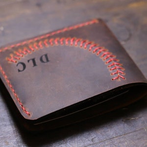 Personalized Baseball Stitch Leather Wallet Distressed Leather Wallet Mens Wallet Handmade Monogrammed Wallet Custom Wallet image 2