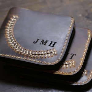 Cartera de cuero personalizada con puntada de béisbol, regalo para hombre, hecha a mano, con monograma, regalo personalizado para él, regalo del Día del Padre.