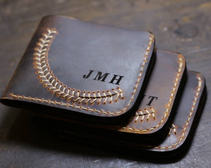 Personalized Baseball Stitch Leather Wallet gift Wallet Mens Wallet Handmade Monogrammed Wallet Custom Wallet Christmas Gift