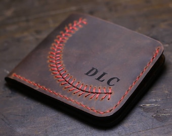 Personalized Baseball Stitch Leather Wallet Distressed Leather Wallet Mens Wallet Handmade Monogrammed Wallet Custom Wallet