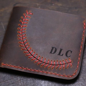 Personalized Baseball Stitch Leather Wallet Distressed Leather Wallet Mens Wallet Handmade Monogrammed Wallet Custom Wallet image 4